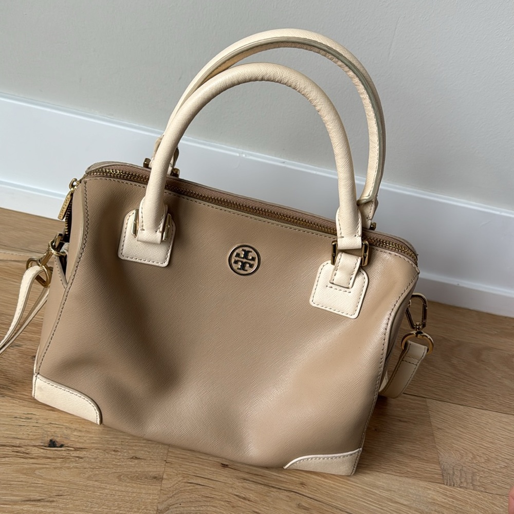 Tory Burch Genuine Leather Shoulder Barrel Bag